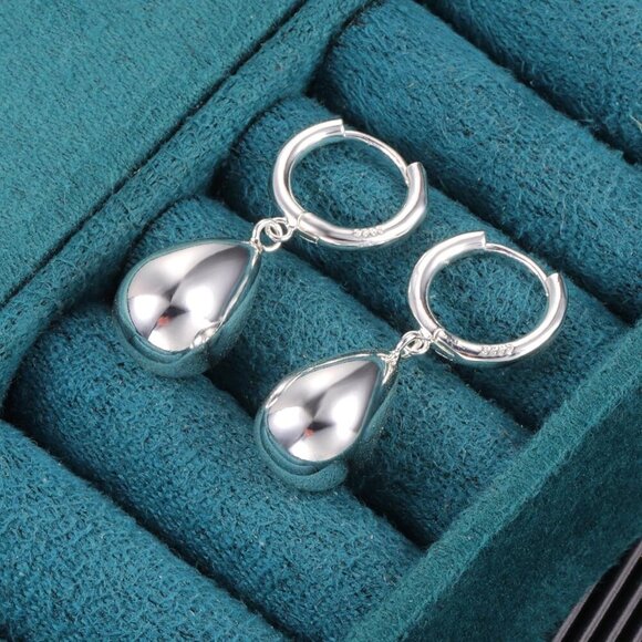 925 Sterling Silver  Dainty Teardrop Dangle Leverback Trendy Earrings for Women - Picture 7 of 7